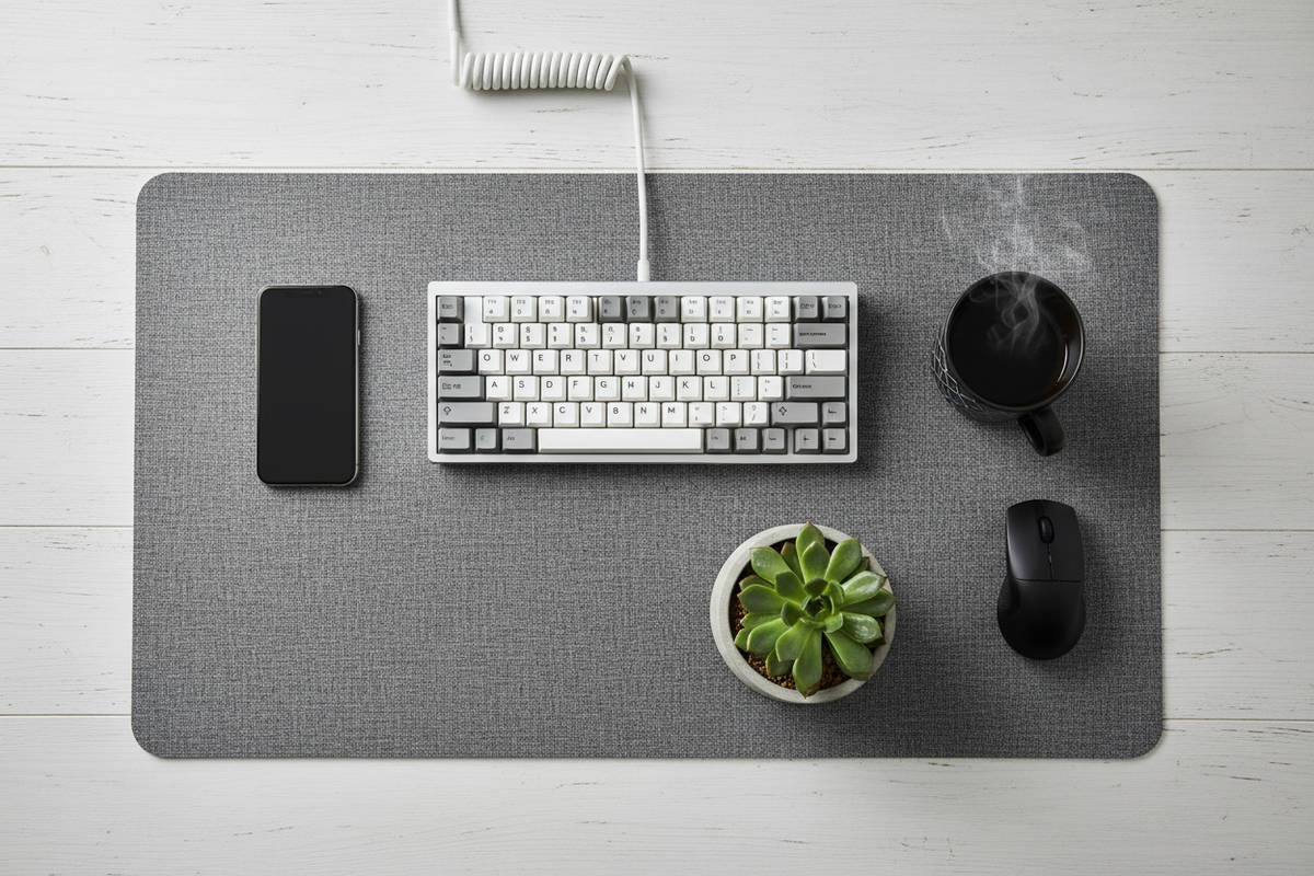 Premium Gray Desk Mat — Waterproof PU Leather, Non-Slip