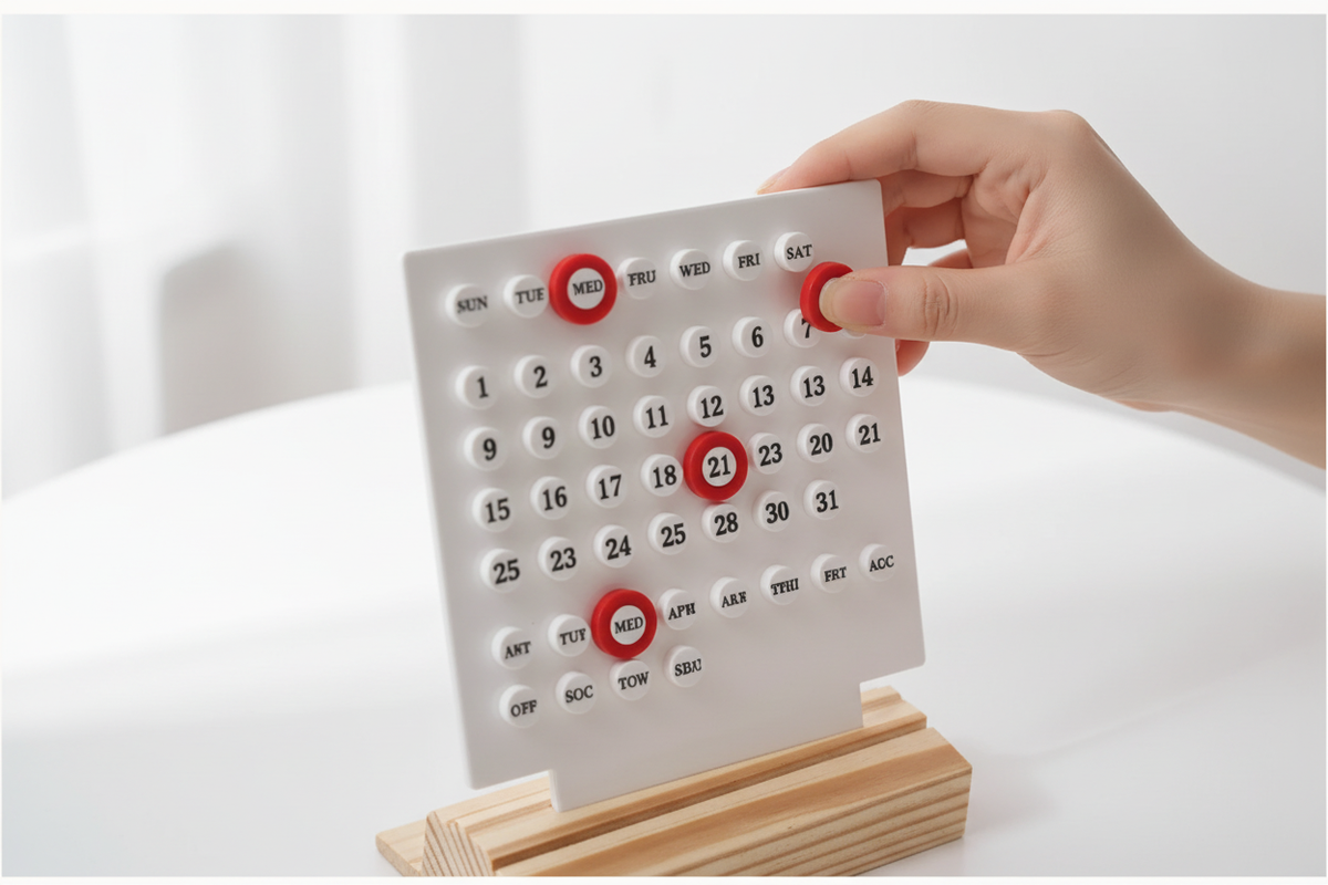 Hand placing ring marker on calendar