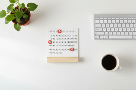 Desk calendar flat lay top view