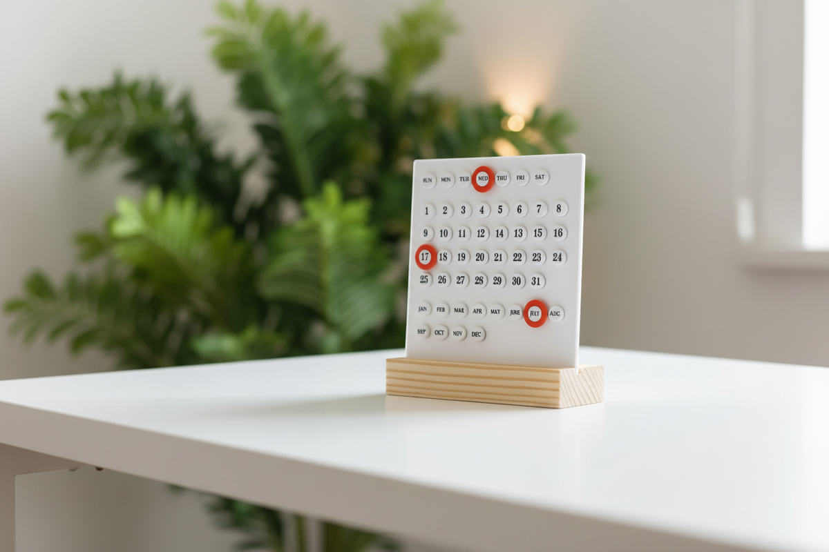 Desk calendar low angle blur