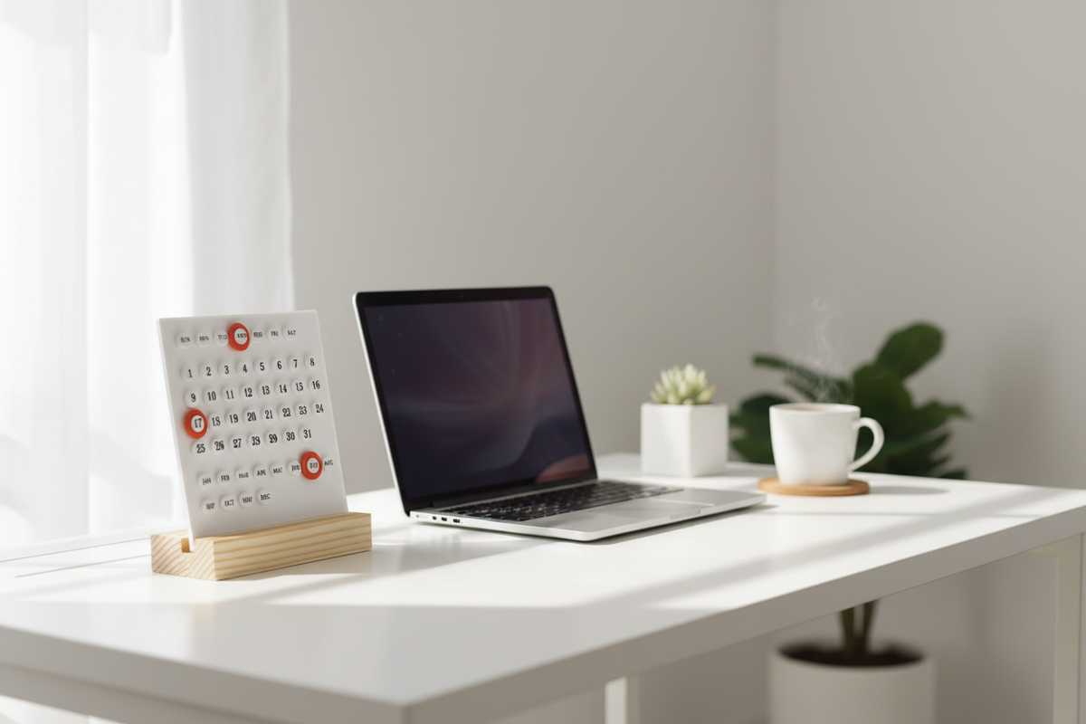 Desk calendar with laptop