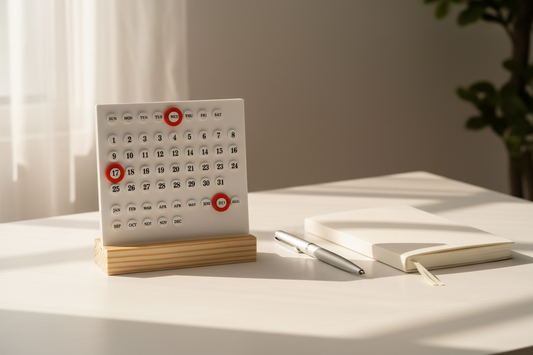 Desk calendar front view with notebook