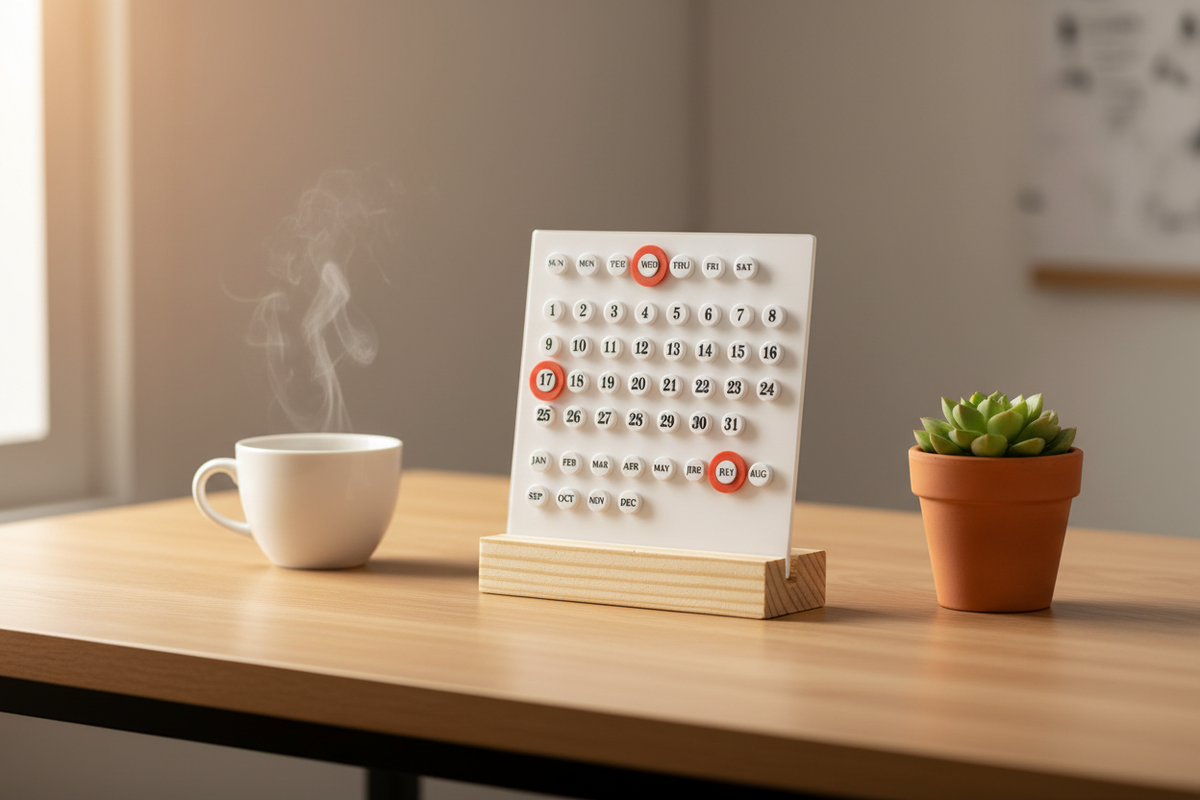 Desk calendar 45 degree angle with coffee