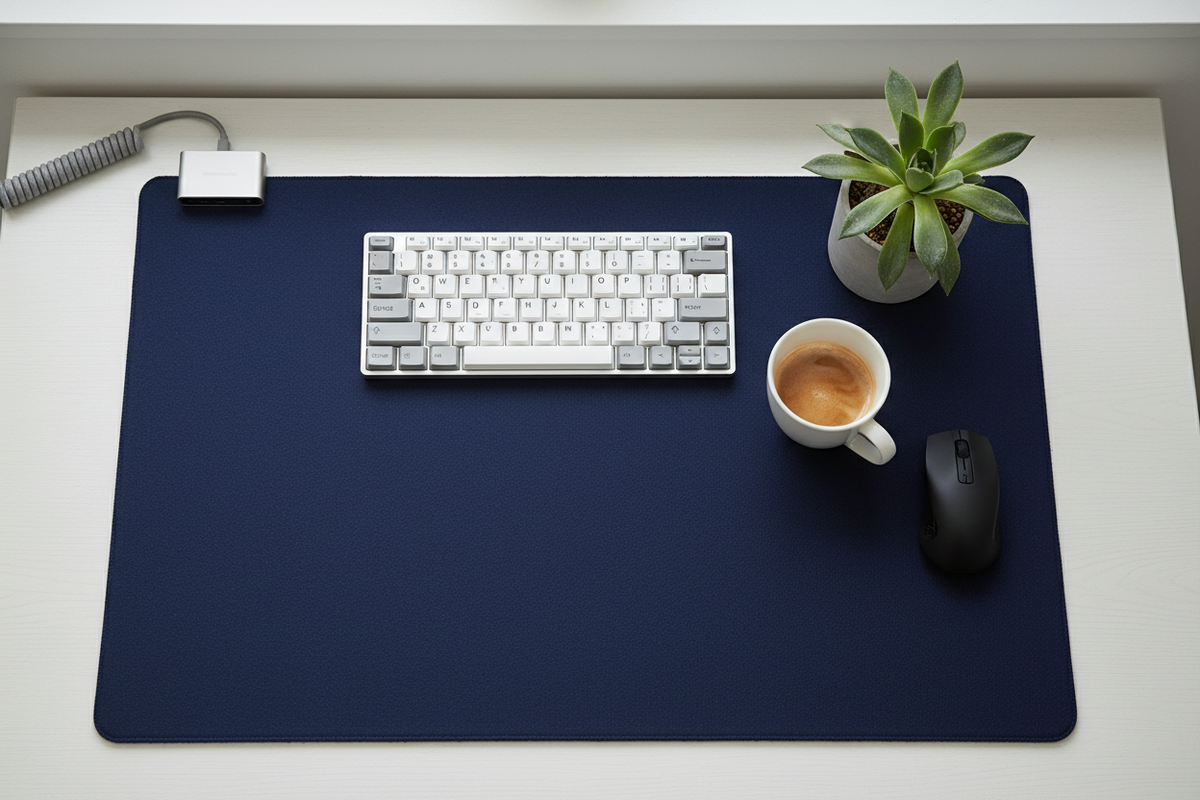 Premium Gray Desk Mat — Waterproof PU Leather, Non-Slip